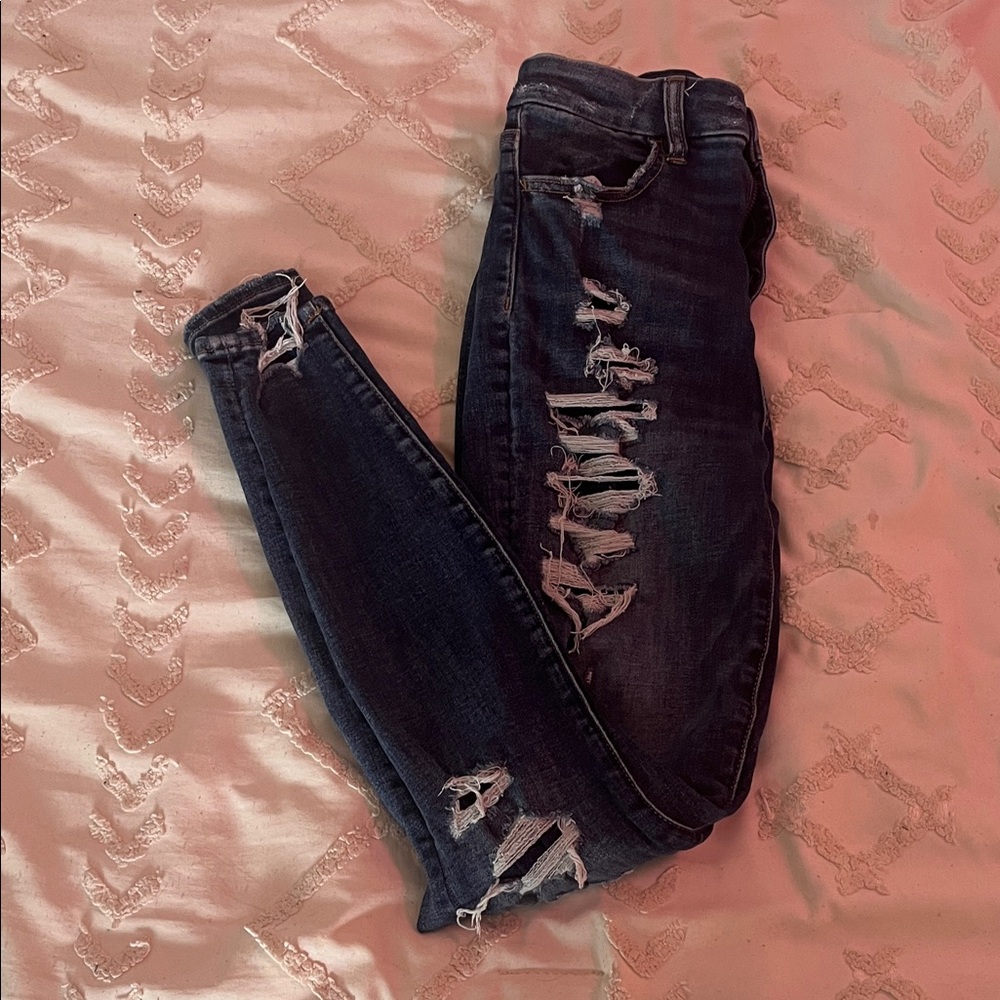 American Eagle Outfitters Dark Blue Distressed Skinny Jeans